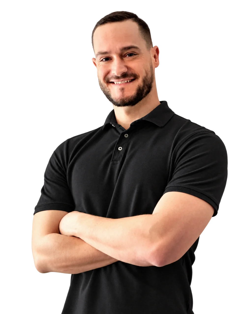 Tino Both in a black polo shirt with arms crossed